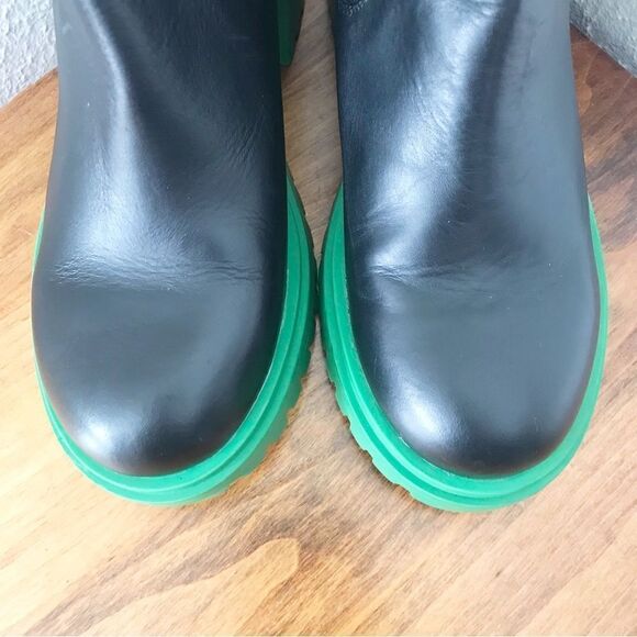 STEVE MADDEN Hesitant Black Leather Platform Boot Midi Green Lug Sole Size 6 New - Picture 5 of 15